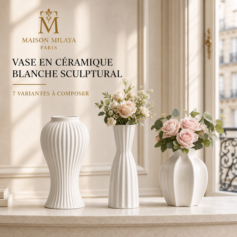 Vase en céramique blanche sculptural Maison Milaya – vue principale
