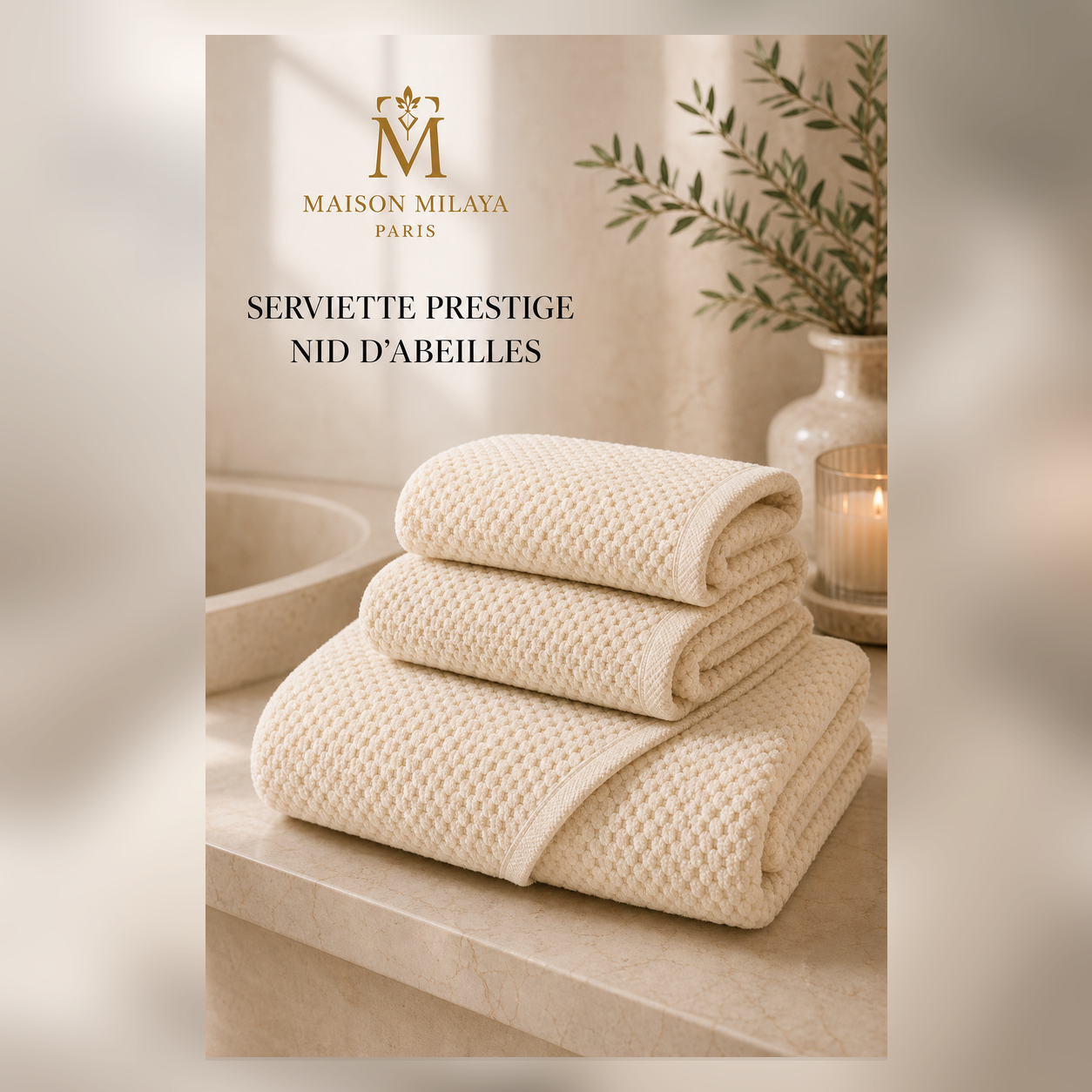 Serviette Prestige Nid d’Abeilles ivoire – Maison Milaya Paris