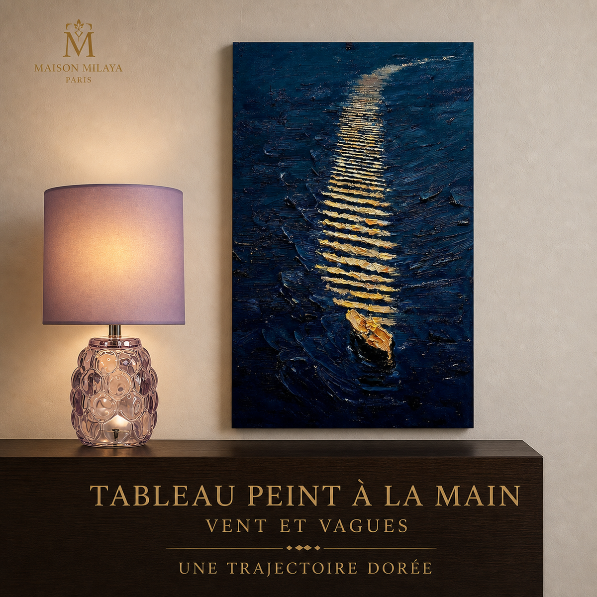 Tableau Peint à la Main « Vent et Vagues » – Maison Milaya — vue principale