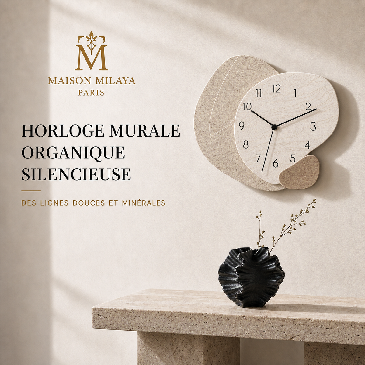 Horloge Murale Organique Silencieuse – Maison Milaya — hero