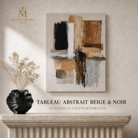 Tableau Abstrait Beige & Noir – Élégance Contemporaine – Maison Milaya — vue principale