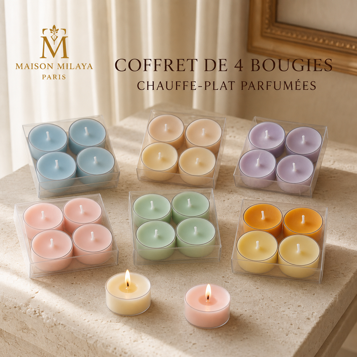 Coffret de 4 Bougies Chauffe-Plat Parfumées – Maison Milaya — vue principale