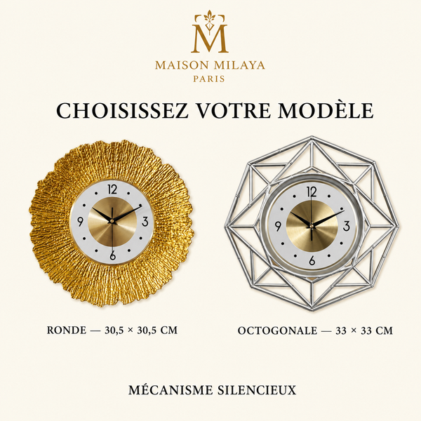 Horloge Murale Ronde ou Octogonale – Maison Milaya — variantes disponibles