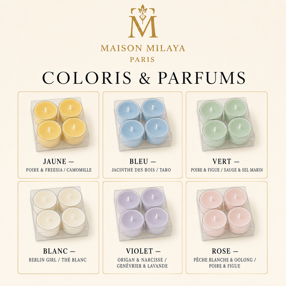 Coffret de 4 Bougies Chauffe-Plat Parfumées – Maison Milaya — variantes disponibles