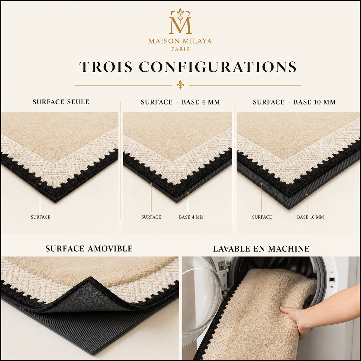 Tapis de Salon Rétro Français Lavable – Maison Milaya — dimensions et formats