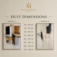 Tableau Abstrait Beige & Noir – Élégance Contemporaine – Maison Milaya — dimensions et formats