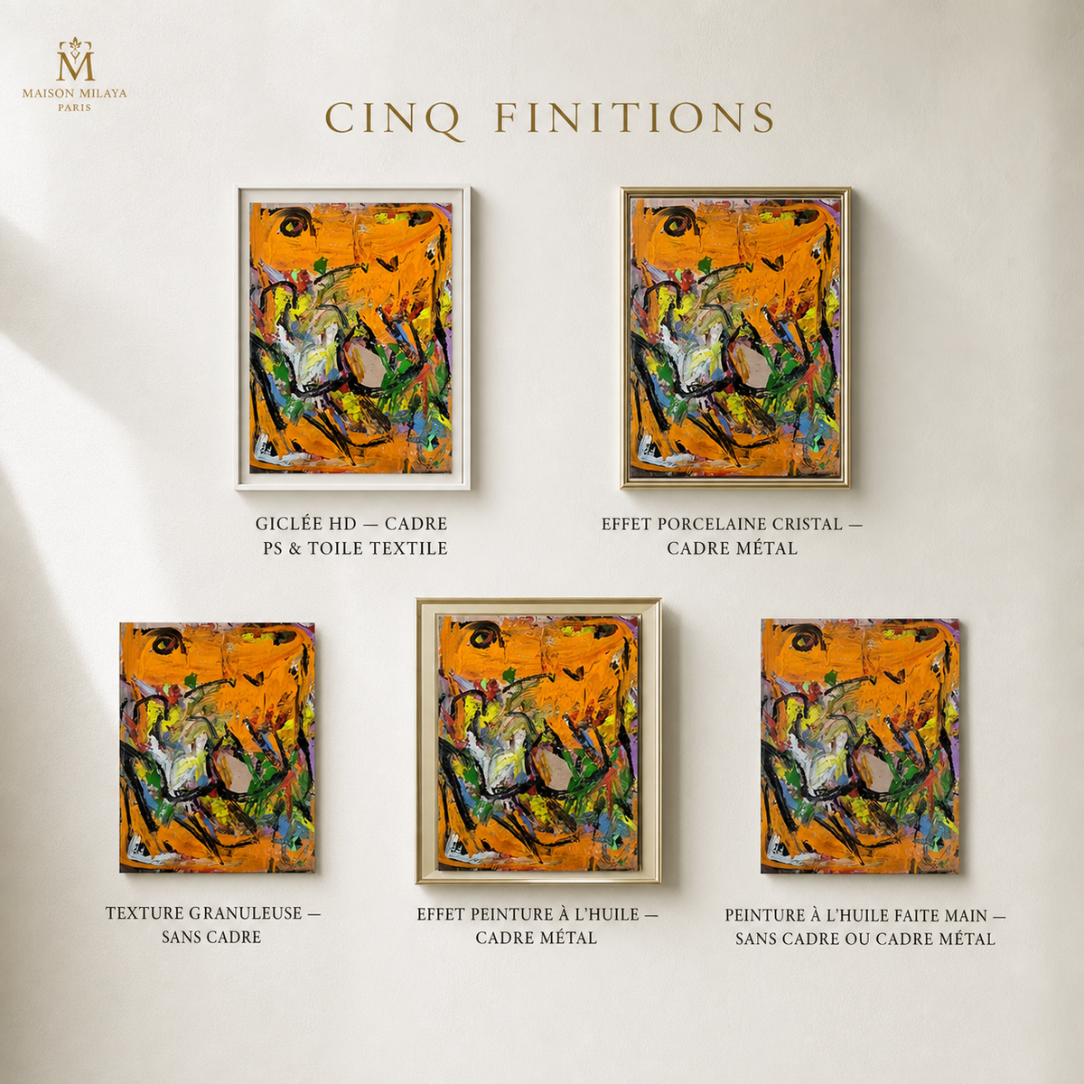 Tableau Abstrait Moderne aux Tons Orange – Maison Milaya — dimensions et formats