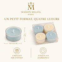 Coffret de 4 Bougies Chauffe-Plat Parfumées – Maison Milaya — dimensions et formats