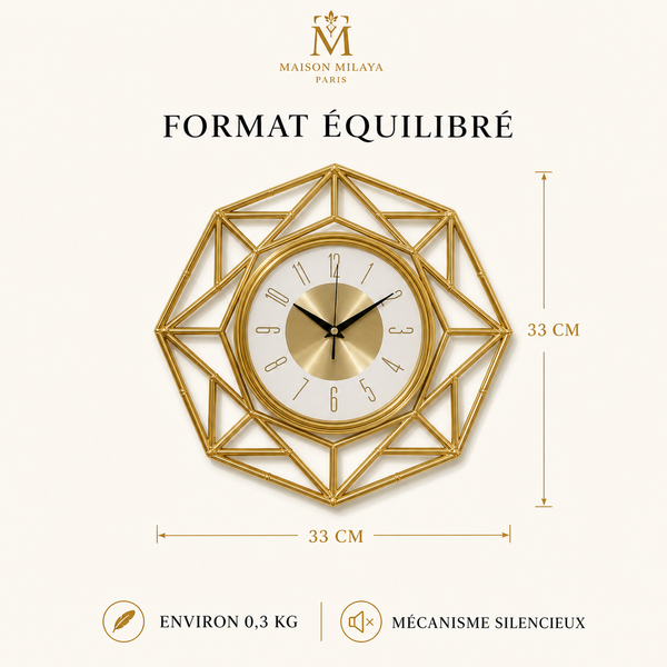 Horloge Murale Géométrique 33 cm – Maison Milaya — dimensions et formats