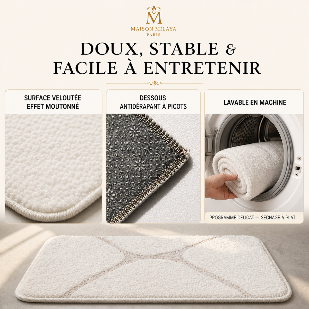 Tapis de Chambre Morandi Lavable – Maison Milaya — détails du produit