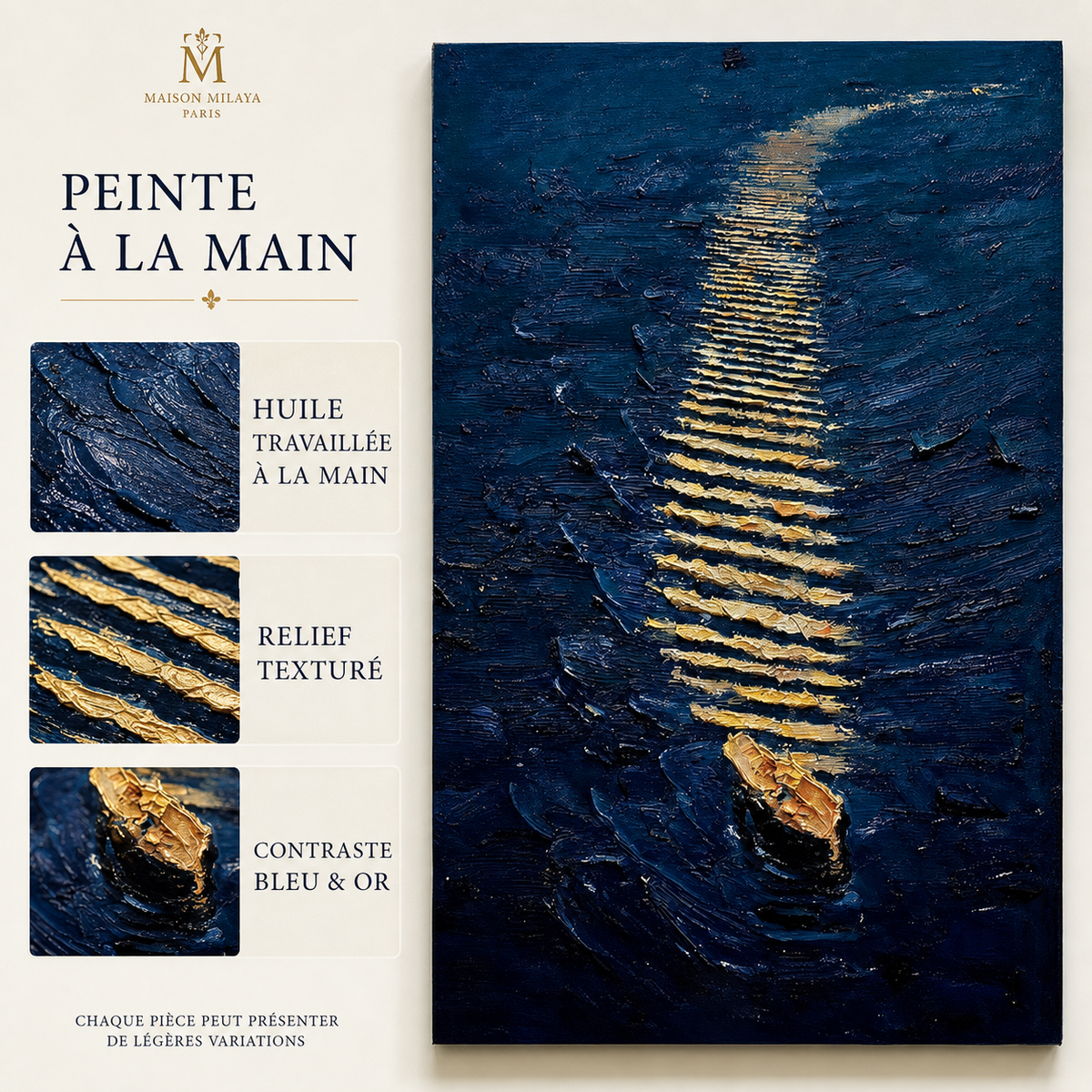 Tableau Peint à la Main « Vent et Vagues » – Maison Milaya — détails du produit