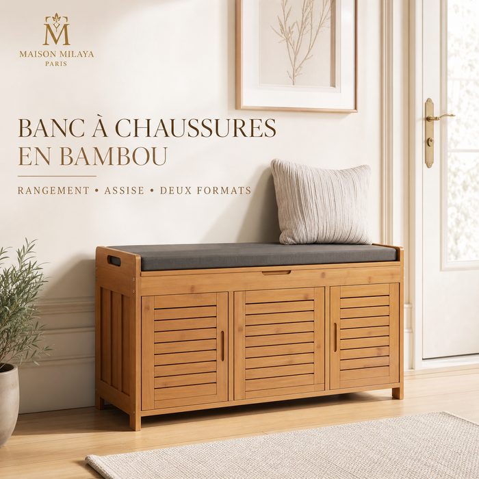 Banc à Chaussures en Bambou avec Assise – visuel 1 – Maison Milaya Paris