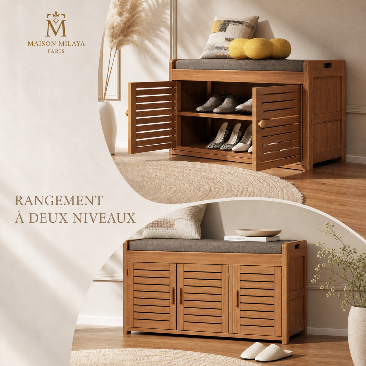 Banc à Chaussures en Bambou avec Assise – visuel 3 – Maison Milaya Paris