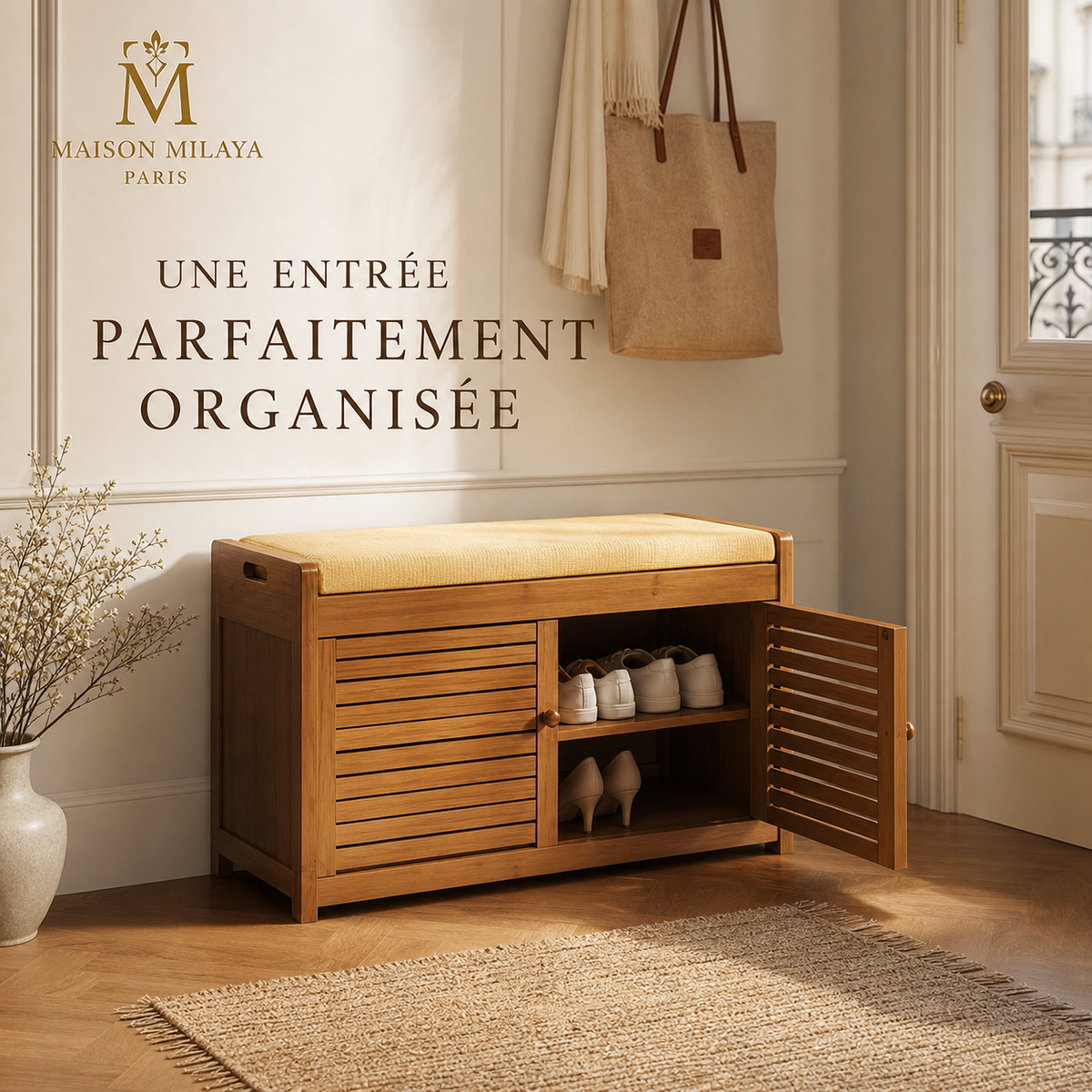 Banc à Chaussures en Bambou avec Assise – visuel 5 – Maison Milaya Paris