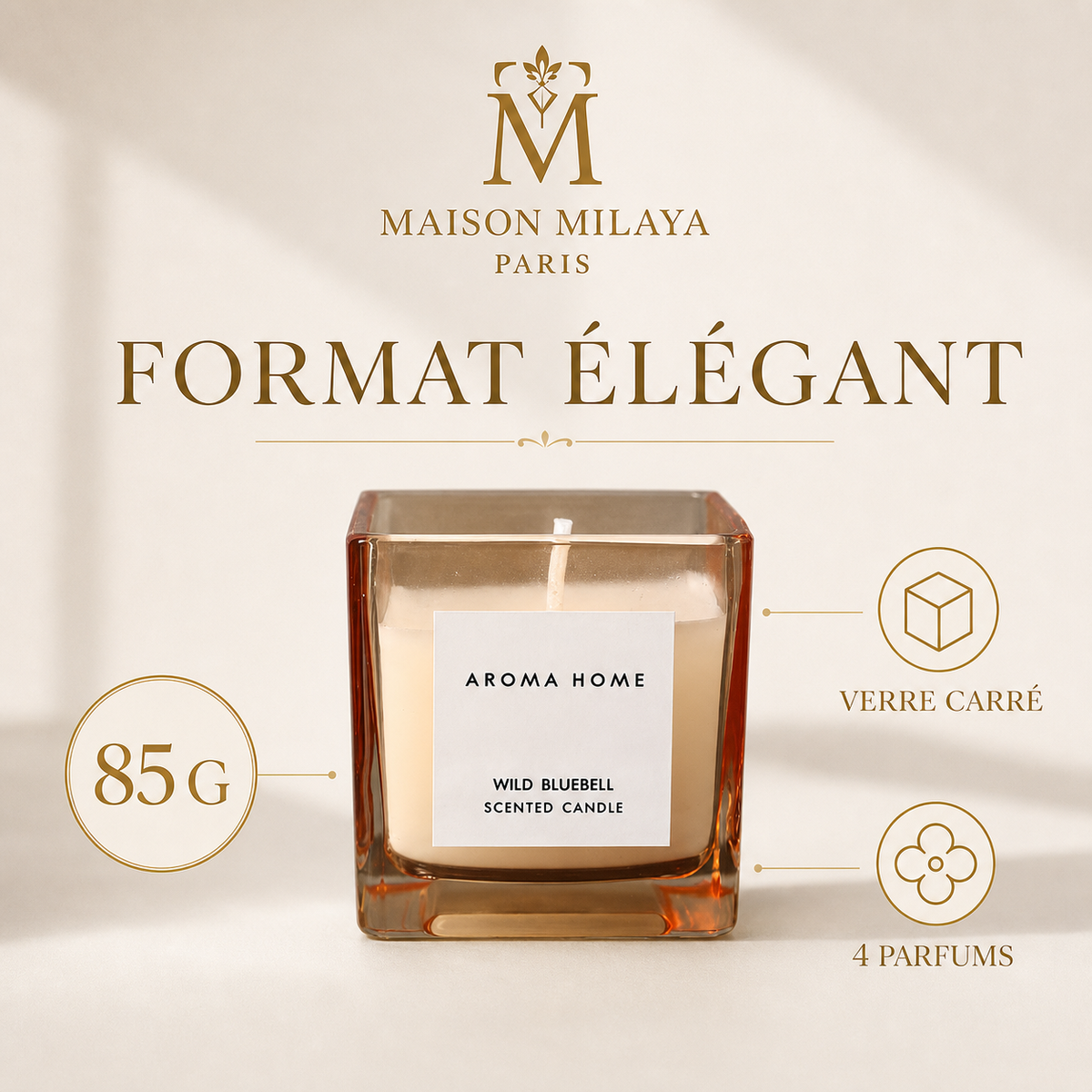 Bougie parfumée Maison Milaya Paris – format carré 85 g