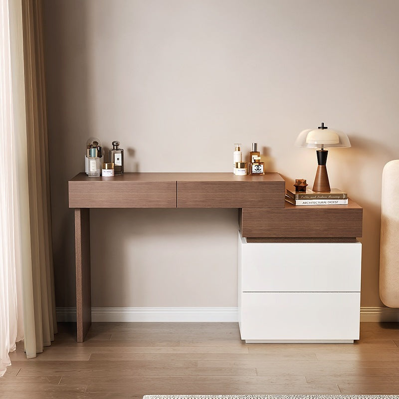 Tocador modular de nogal de 80 cm sin espejo y con taburete