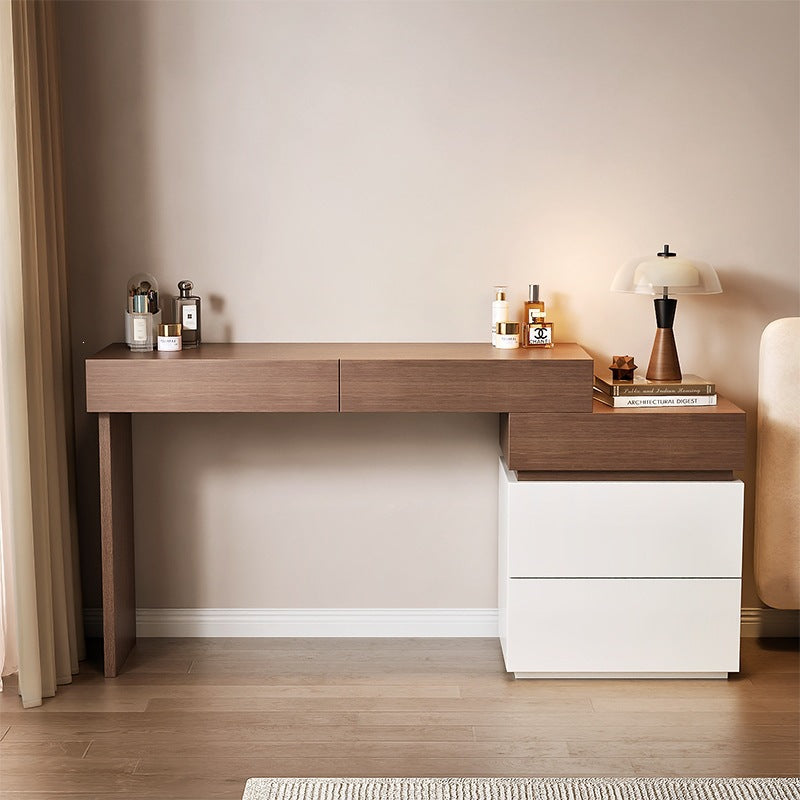 Tocador modular de nogal de 120 cm sin espejo y con taburete