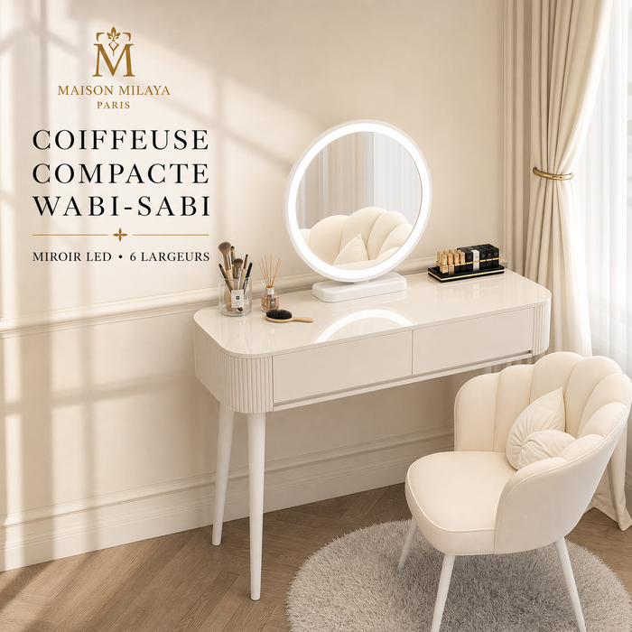 Coiffeuse compacte avec miroir LED et rangements – Maison Milaya Paris