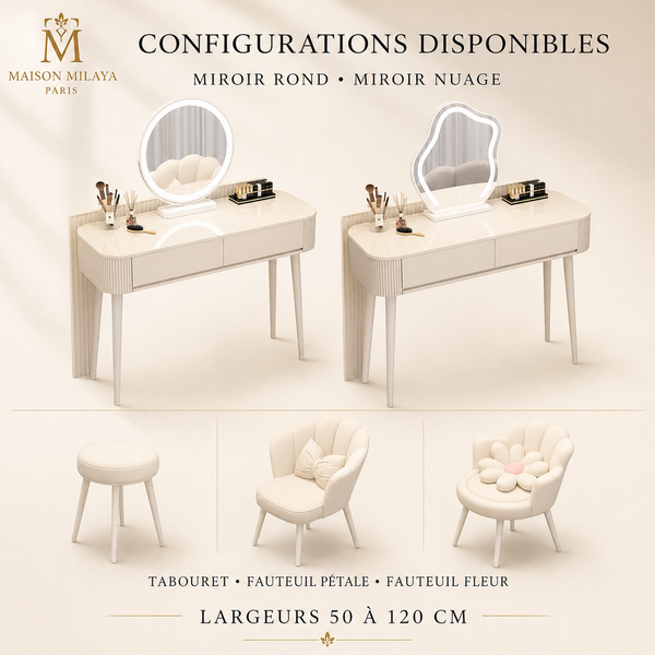 Configurations de la coiffeuse compacte avec miroir LED – Maison Milaya Paris