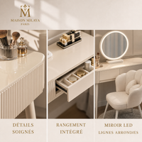 Détails de la coiffeuse compacte avec miroir LED – Maison Milaya Paris