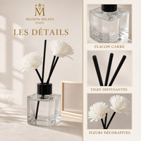 Diffuseur de parfum Maison Milaya Paris – flacon, tiges et fleurs diffusantes