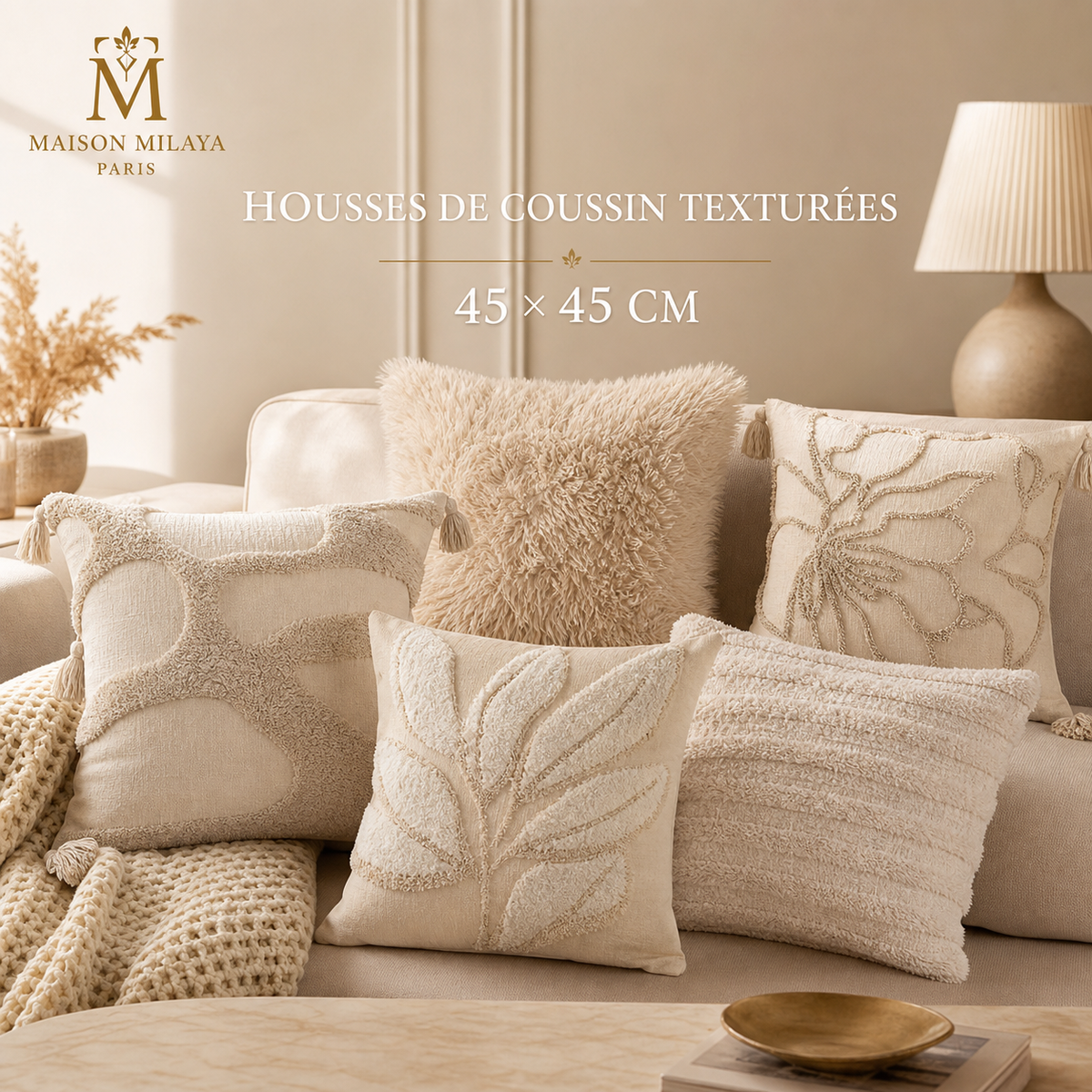 Housses de Coussin Texturées 45 × 45 cm – visuel 1 – Maison Milaya Paris