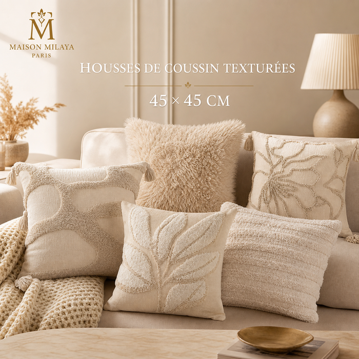 Housses de Coussin Texturées 45 × 45 cm – visuel 1 – Maison Milaya Paris