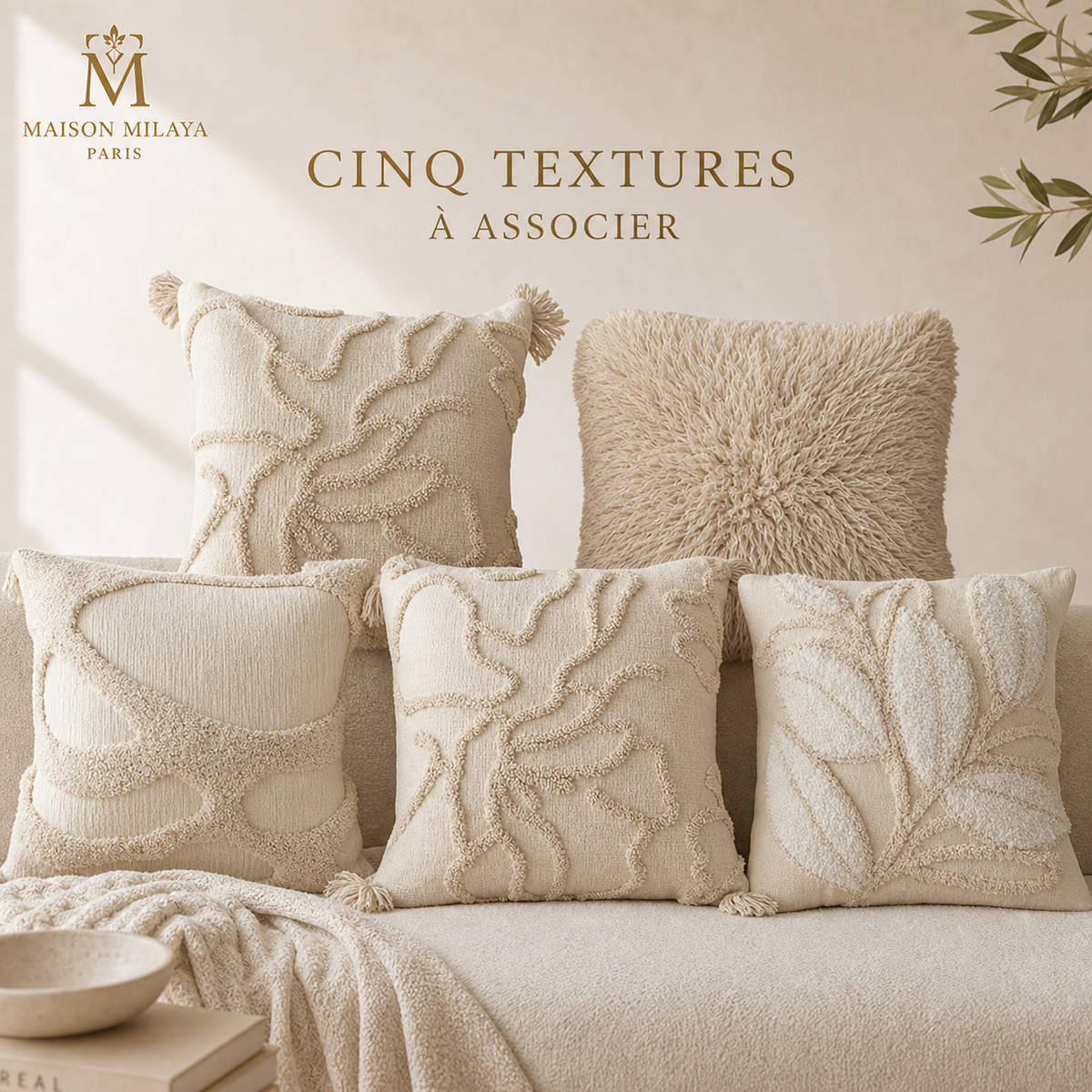 Housses de Coussin Texturées 45 × 45 cm – visuel 2 – Maison Milaya Paris