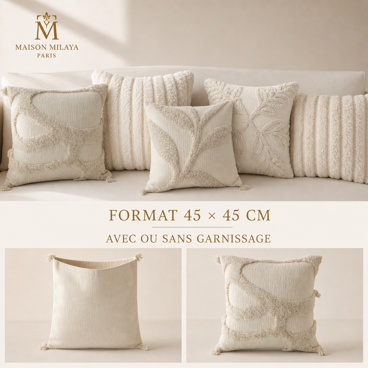 Housses de Coussin Texturées 45 × 45 cm – visuel 3 – Maison Milaya Paris