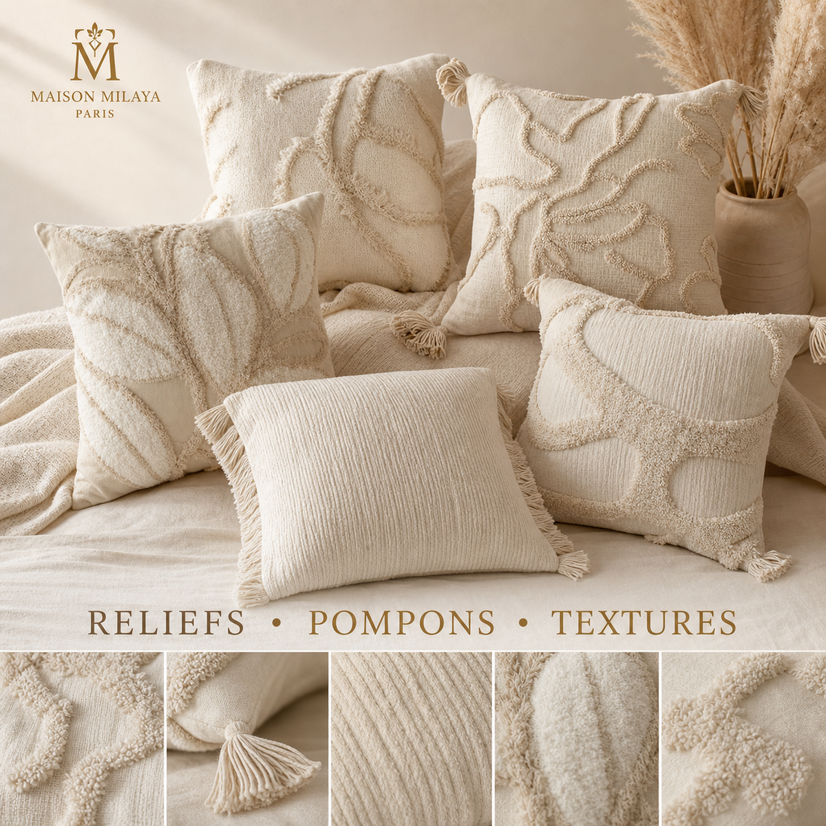 Housses de Coussin Texturées 45 × 45 cm – visuel 4 – Maison Milaya Paris