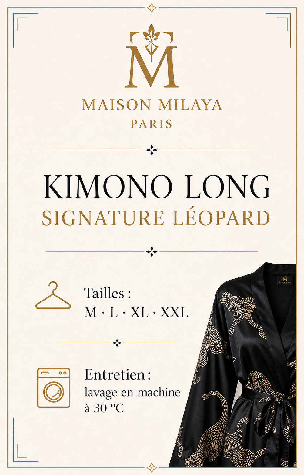 Tailles M à XXL et entretien à 30 °C du Kimono Long Signature Léopard