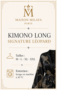 Tailles M à XXL et entretien à 30 °C du Kimono Long Signature Léopard