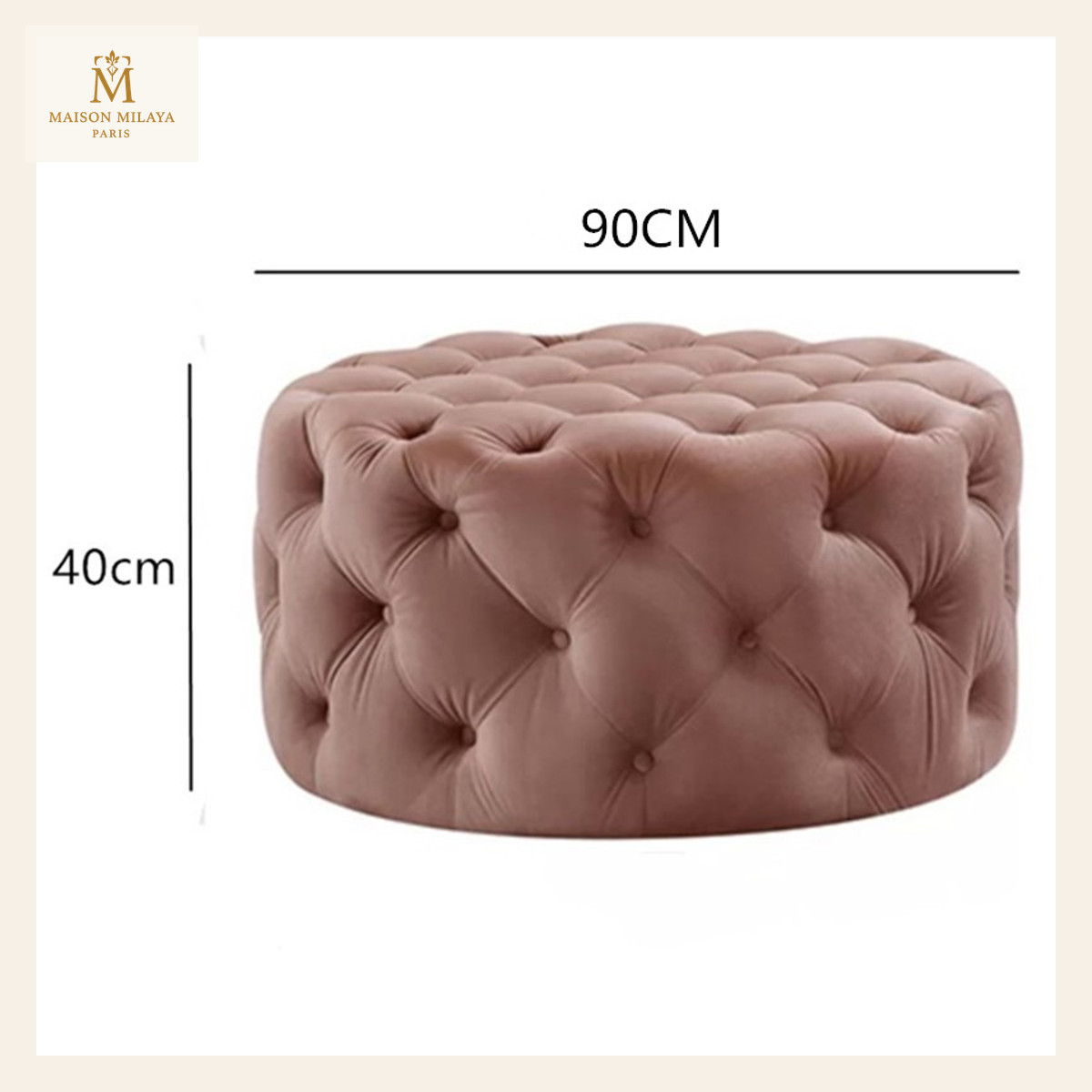 Puf redondo de terciopelo — Rosa viejo | Maison Milaya