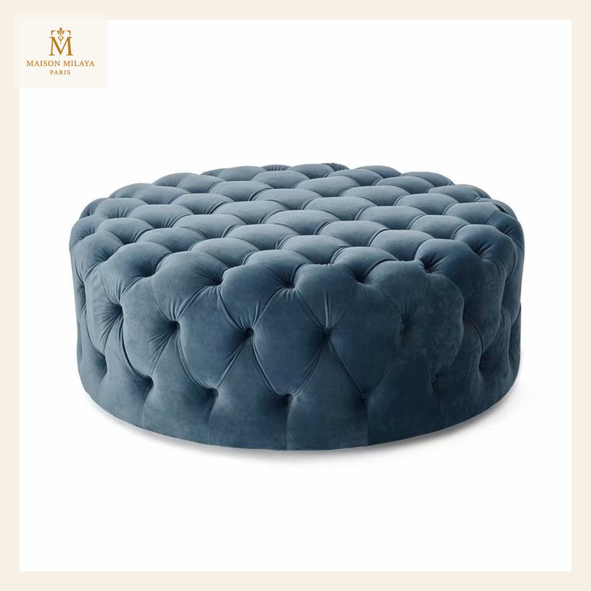 Puf redondo de terciopelo — Azul real | Maison Milaya