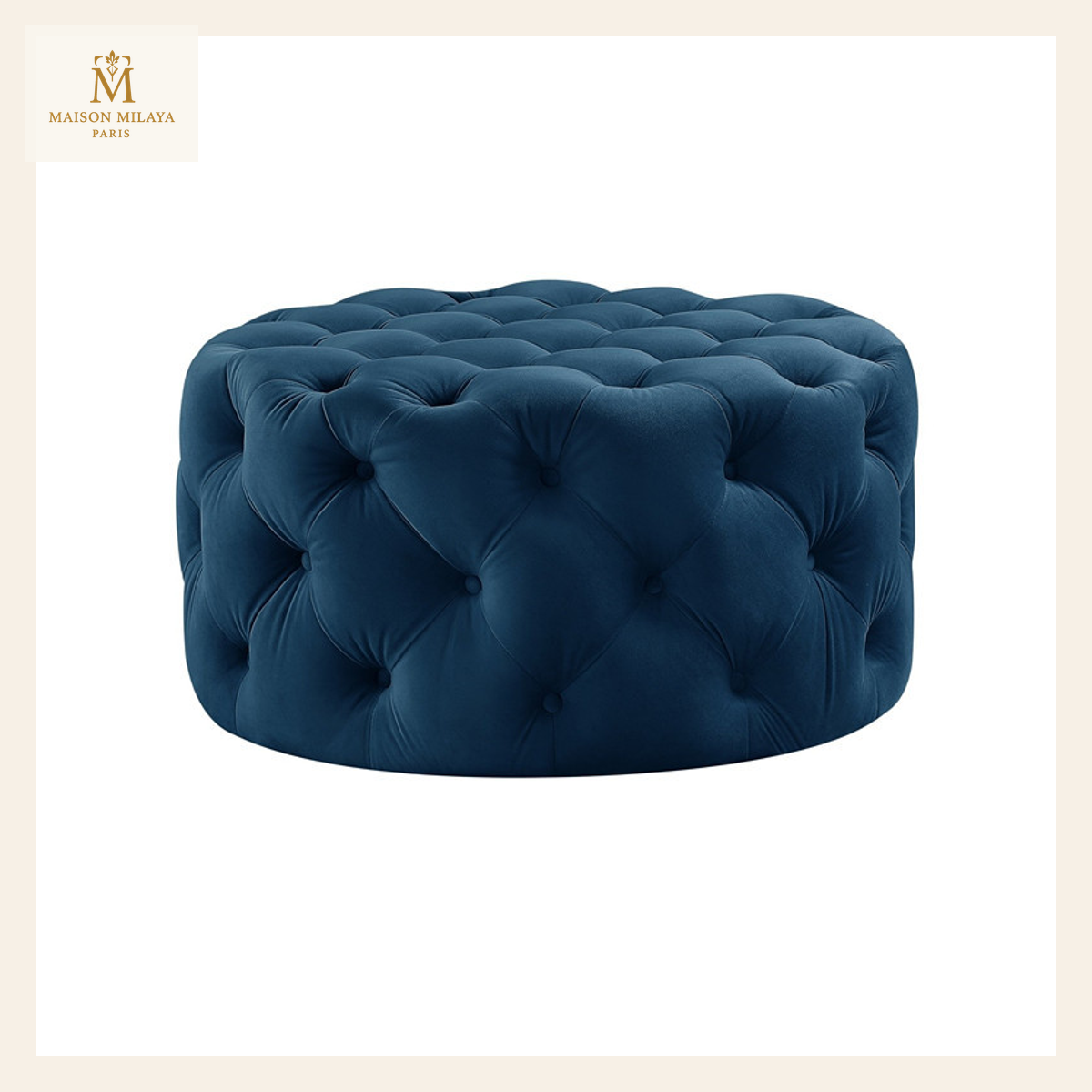 Puf redondo de terciopelo — Azul marino | Maison Milaya