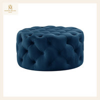 Puf redondo de terciopelo — Azul marino | Maison Milaya