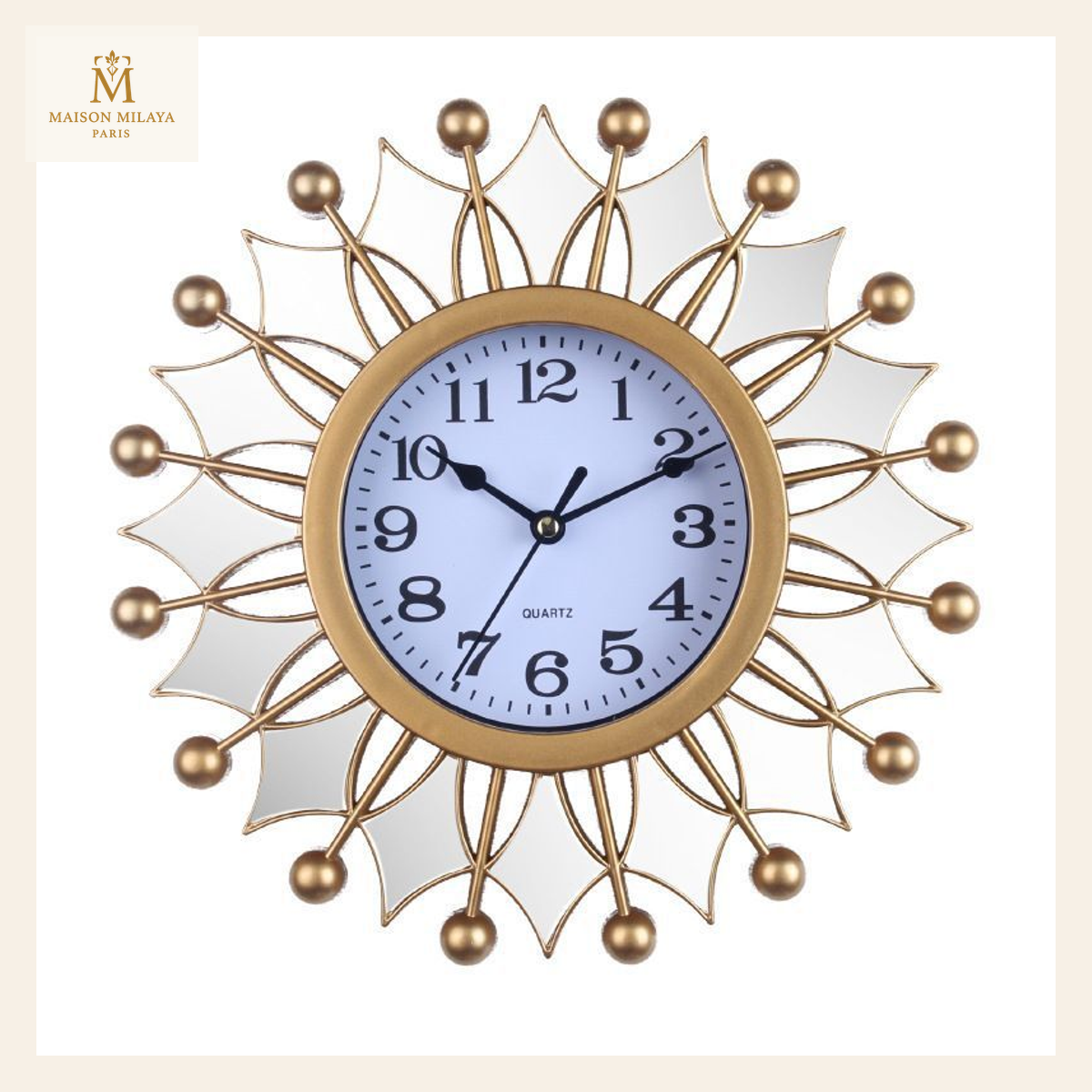 Orologio da parete retrò con specchi da 25 cm — Ø 25 cm | Maison Milaya