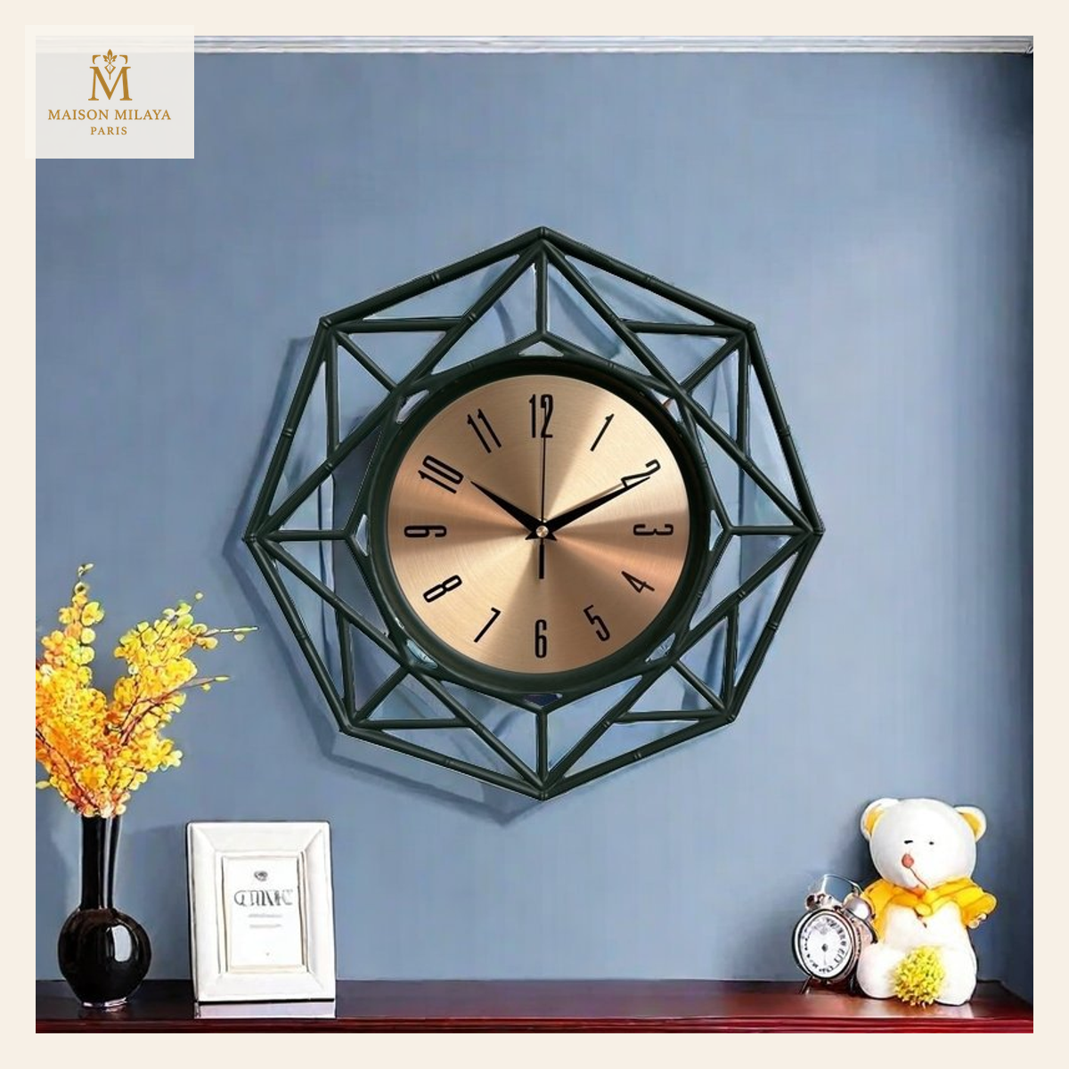 Horloge Murale Géométrique 33 cm — Vert foncé | Maison Milaya