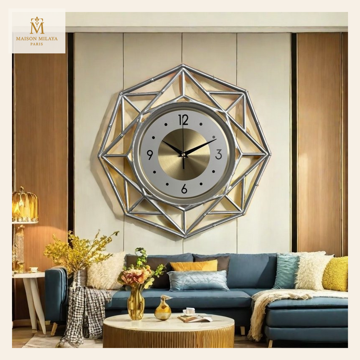 Horloge Murale Géométrique 33 cm — Argent | Maison Milaya
