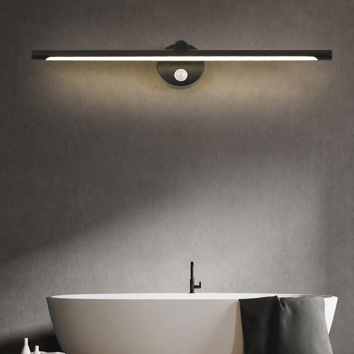 Lampada LED da parete per specchio — finitura nera con sensore