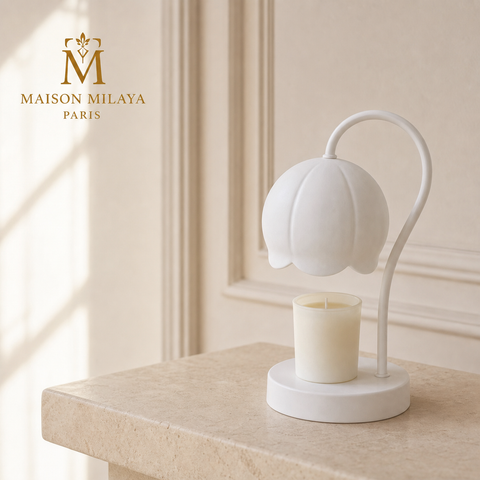Lampe chauffe-bougie Muguet blanc neige Maison Milaya Paris