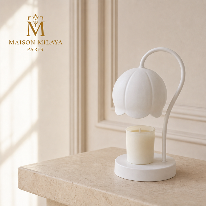 Lampe chauffe-bougie Muguet blanc neige Maison Milaya Paris