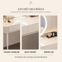 Tocador compacto Maison Milaya — frontal acanalado, dos cajones y espejo LED
