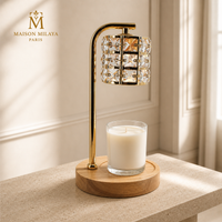 Lampe chauffe-bougie à abat-jour carré facetté et base ronde brune
