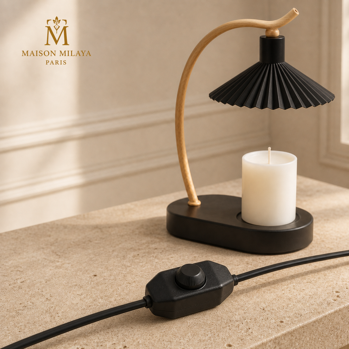 Variateur rotatif sans minuterie de la lampe chauffe-bougie plissée noire