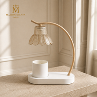 Lampe chauffe-bougie à abat-jour en verre champagne et base blanche