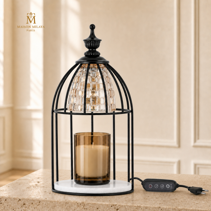 Lampe chauffe-bougie rétro noire avec minuterie et prise européenne – Maison Milaya Paris