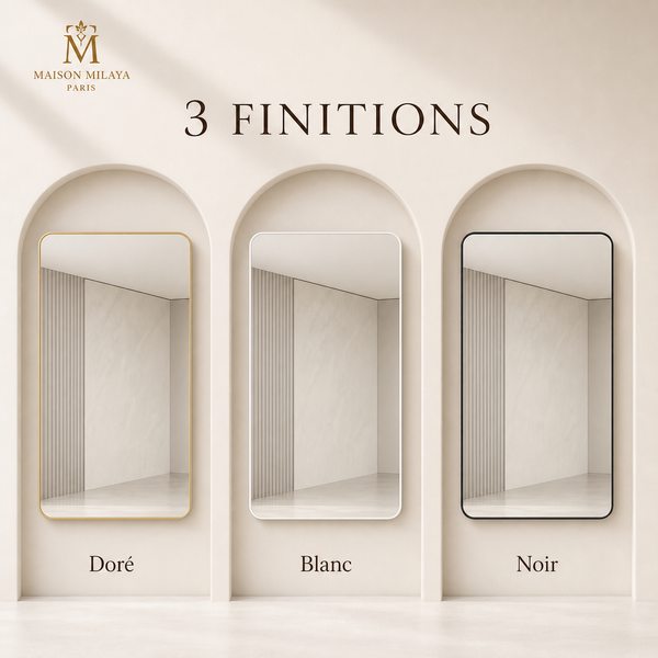 Miroir mural arrondi – finitions dorée blanche et noire
