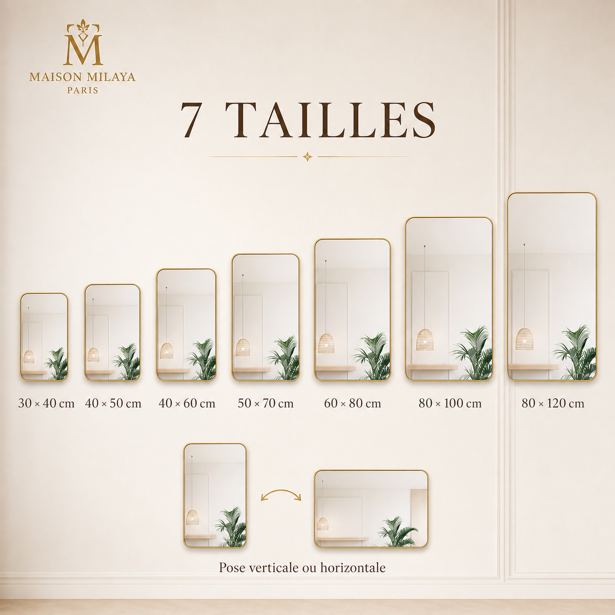 Miroir mural Maison Milaya – sept tailles disponibles