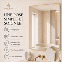 Miroir mural sans perçage – pose et détails du cadre
